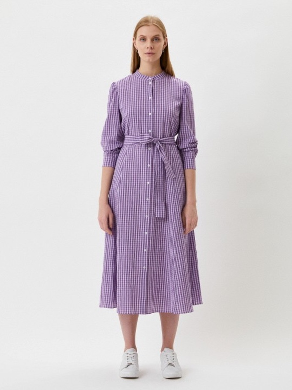 Max & Co. Modest Gingham Midi Shirt Dress in Lilac